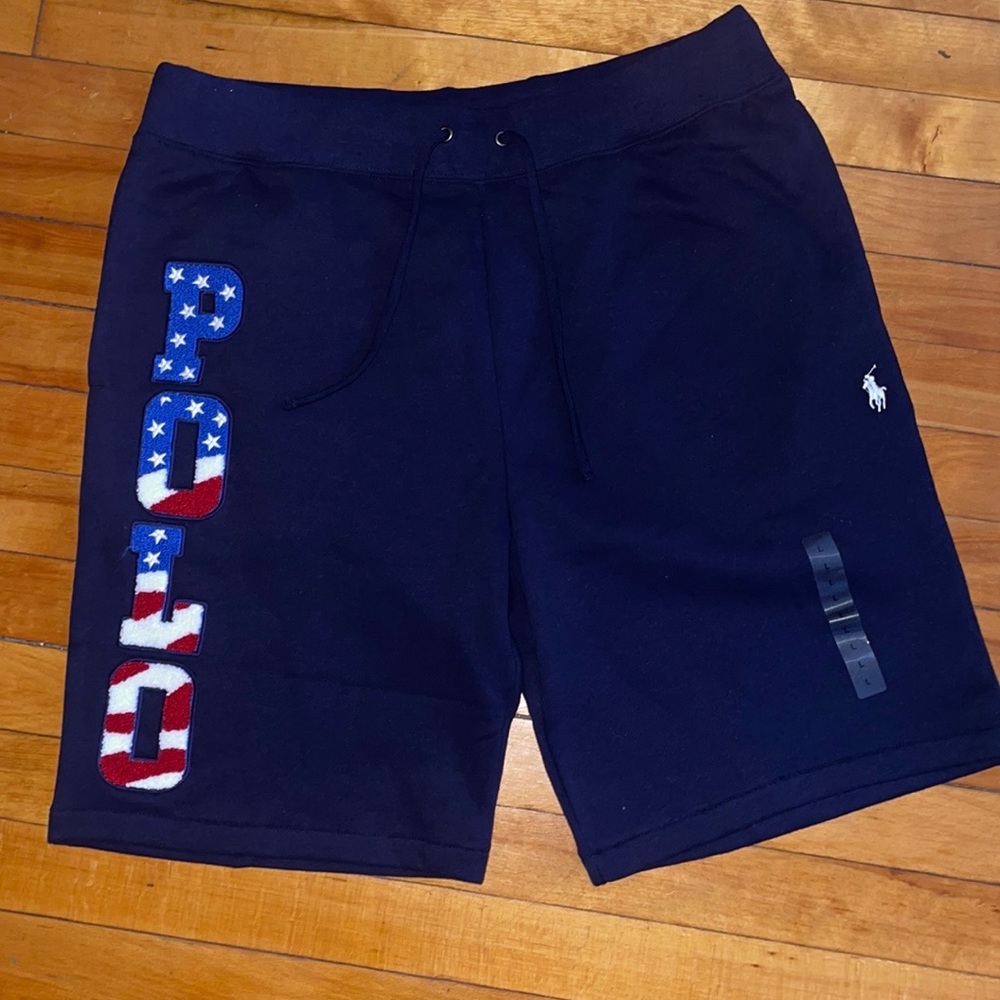 NWT🔥 Polo Ralph Lauren American USA Patriotic Graphic Fleece Shorts  Size Lg.